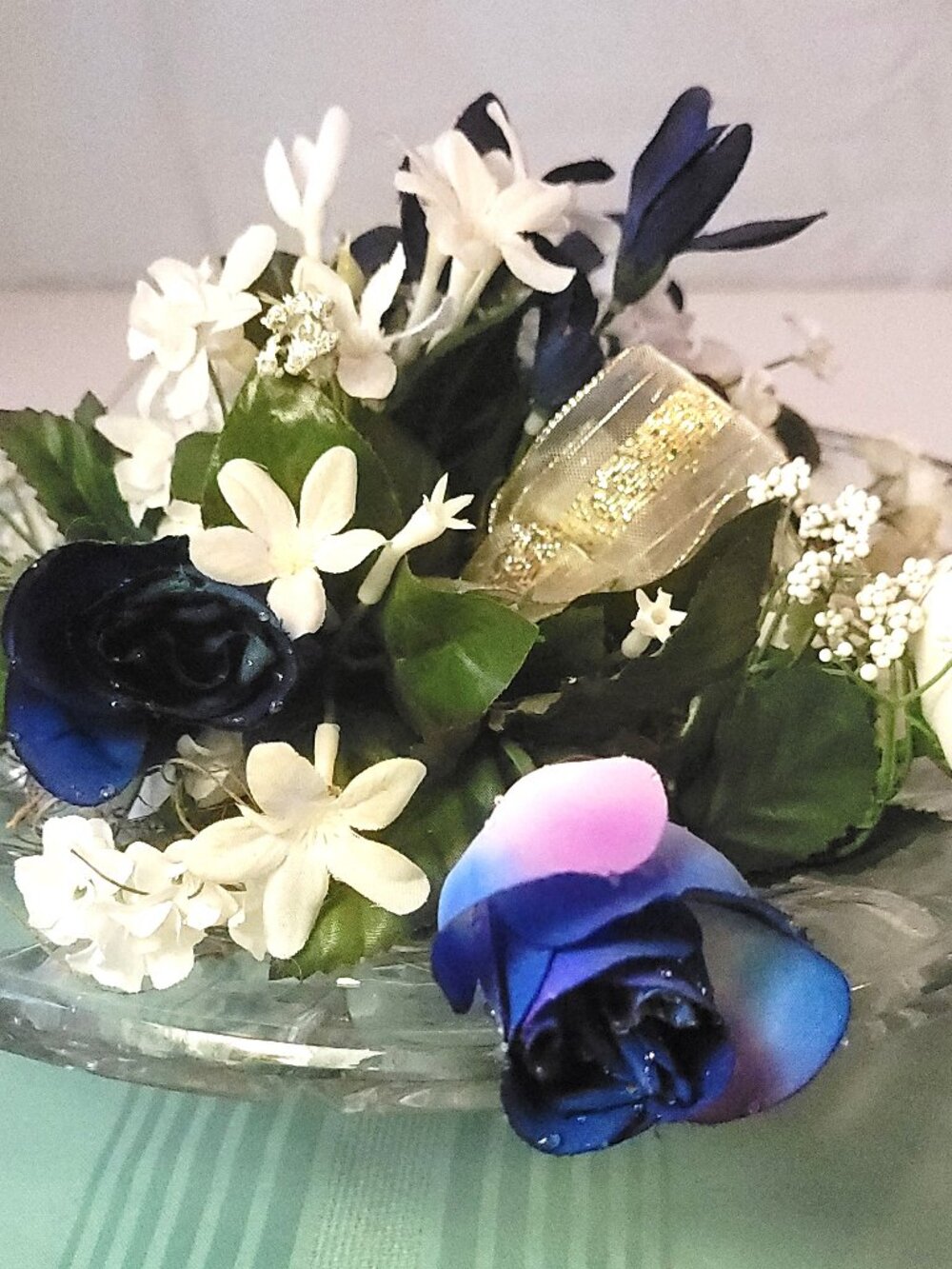 1960s Clear Pressed Glass Bowl Faux Floral Centerpiece
